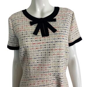 🎀Coquette Tweed Fit & Flare Dress | Bow Neckline | Size 12 |